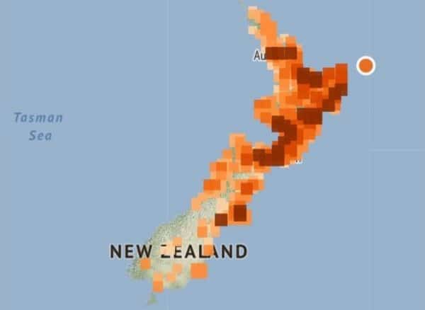 March 5 2021 earthquake Geonet felt report map