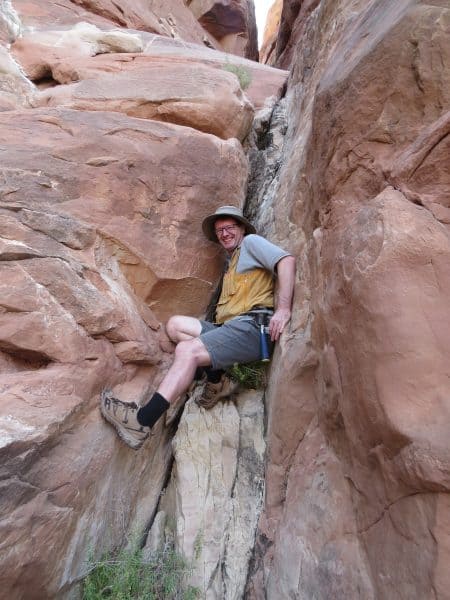 Andy Nicol in a rock crevice
